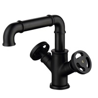 Robinet de lavabo de salle de bain rétro à double poignée, style industriel, en laiton massif, finition or brossé, eau chaude et froide, type américain
