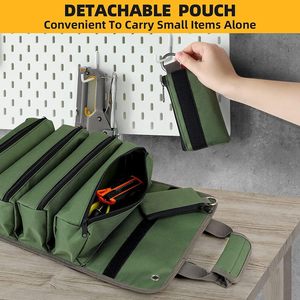 <b>Roll</b> Toolkit <b>Tool</b> Bag With 15-19 Pockets Zipper Closure Removable Strap For Gardening Electrical Woodworking Car Repair - Product Image 4