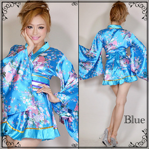Zixiao Women's Blue Floral Yukata Kimono Costume Anime Cosplay Dress Adult Formal Wear - Product Image 1