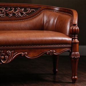 Panca per Fondo Letto in Legno Massello Intagliato Stile Americano Antico, Chaise Longue in Vera Pelle per Arredamento <span class=keywords><strong>Camera</strong></span> <span class=keywords><strong>da</strong></span> Letto di Lusso - Product Image 5