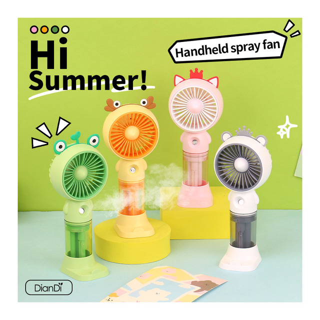 DD8133X Mini Portable Handheld Rechargeable Water Mist Fan Spray Summer Outdoor Travel Hand Cute Frog Fans for Party Gift