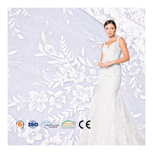 Gran oferta, tela de malla con purpurina de poliéster 100%, encaje bordado 3D blanco para vestido de novia y accesorios de boda para niñas - Product Image 1