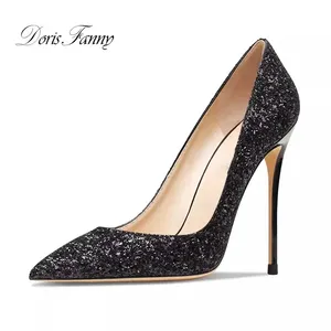 Scarpe <span class=keywords><strong>con</strong></span> Tacco Alto Nere Glitterate Traspiranti, Punta a Spillo, Décolleté Sexy da Donna, Moda Estiva per Feste - Product Image 2