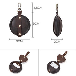 Porte-monnaie rond rétro en cuir véritable fait main, petit sac de rangement, étui pour écouteurs pour <span class=keywords><strong>Airpods</strong></span> Pro - Product Image 6