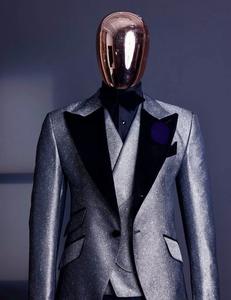 Hecho a medida un botón <span class=keywords><strong>plata</strong></span> y negro Jacquard solapa novio esmoquin boda hombres trajes graduación cena Blazer - Product Image 4