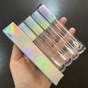 Tube de gloss à <span class=keywords><strong>lèvres</strong></span> rond transparent ISMAN 5 ml avec boîte holographique, ensemble d'emballage de gloss à <span class=keywords><strong>lèvres</strong></span> irisé, logo personnalisé, cosmétiques en marque privée - Product Image 1