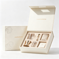 Boîte cadeau magnétique de luxe personnalisée avec logo, octogonale ivoire, motif floral doré, avec insert en velours pour coffret de café, thé, tasse, mug, cadeau, vente en gros