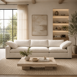 Sofá Modular VL para Sala de Estar, Apartamento u Hotel, Diseño Soft Cloud, Color Blanco Nórdico, Disponible en <span class=keywords><strong>3</strong></span>, 4, 5, 6, 7 y 8 Plazas - Product Image 1