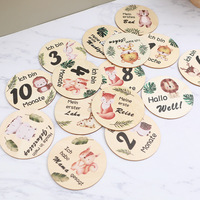 Disques de jalons mensuels en bois pour bébé, cartes de jalons double face, animaux de la jungle, accessoire photo nouveau-né, cadeau de baby shower