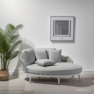 Muebles de Exterior de Lujo, Tumbona Redonda de Mimbre con Estructura de Aluminio, Resistente al Agua, para Piscina - Product Image 2