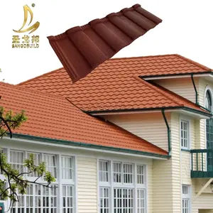 Villa Rooftop Design Modern Red Color Stone Coated Steel Roofing Sheet Building Material Roman Stone Coated Metal Roof Tile