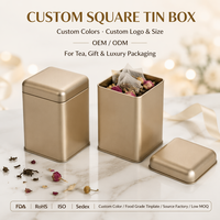 Boîte en métal carrée personnalisée avec logo, finition or mat, coins arrondis, en fer blanc, pour thé, emballage cadeau de luxe, vente en gros, OEM