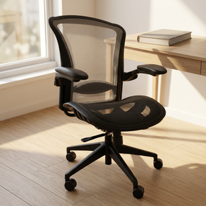 Chaise de bureau ergonomique en maille avec accoudoirs réglables et base pivotante pour bureau à domicile, design contemporain - Product Image 2