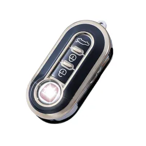 Fiat 500 3 düğmeler için TPU altın kenar araba çevirme katlanır anahtarlık kapak uzaktan anahtar kabuk tutucu anahtarlık aksesuarları