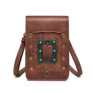 경량 Crossbody 핸드백, 작은 포도 수확 가죽 어깨에 매는 가방 여자를 위한 펑크 Crossbody 부대 셀룰라 전화 지갑 지갑