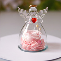 Cadeau commémoratif du festival des fleurs éternelles créatives Love Angel Glass Top LED Light Eternal Rose avec coffret cadeau