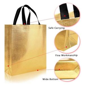 Wholesale Waterproof Polyester Grocery Shopping Tote Bag Customized Non Woven Gold Bag Reusable Metallic Laminated PP <b>Folding</b> - Product Image 4