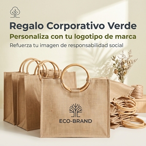 Personalisierbare Ökologische Jute-Tragetasche mit Rundem Bambusgriff, Alternative für Supermarkt und Alltag - Product Image 5