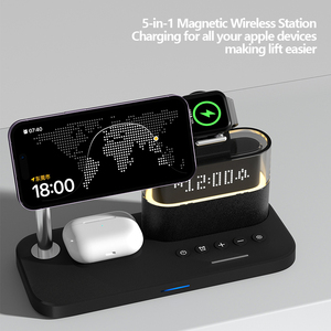 Station de recharge sans fil magnétique 5 en 1 avec horloge numérique, lumière RGB, <span class=keywords><strong>chargeur</strong></span> sans fil rapide 15W pour <span class=keywords><strong>iPhone</strong></span>, <span class=keywords><strong>Apple</strong></span> Watch, AirPods - Product Image 4