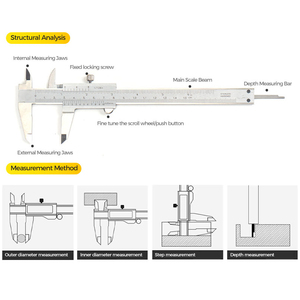 Calibrador <span class=keywords><strong>Vernier</strong></span> Analógico de Bloque Abierto de 150x0.05mm <span class=keywords><strong>para</strong></span> Mediciones de Diámetro Exterior, Interior, Profundidad y Escalonamiento - Product Image 5