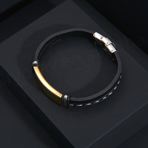 Bracelet en cuir PU tressé tendance Hip Hop pour homme, gravure au laser simple, logo personnalisé, bracelet tendance - Product Image 4