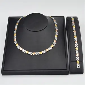 Grosir perhiasan stainless 24k-Set Perhiasan Afrika Baja Tahan Karat Lapis Emas 24K, Set Kalung Gelang untuk Wanita