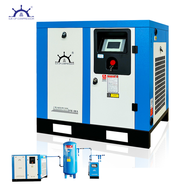 10HP 7.5KW 230V 60Hz 3Phase Variable Speed Frequency Rotary Screw Air Compressor 39cfm Max Pressure 120psi Air Compressed System