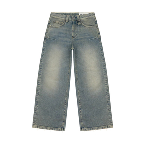 Jeans en denim de coton DiZNEW avec logo personnalisé, finition brossée, pantalon large pour hommes, vente en gros - Product Image 3