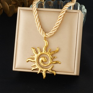 Sun Pendant Necklace Gold Plated Stainless Steel Braided Rope Chain Vintage Jewelry Daily Wear Gift Accessory - Product Image 1