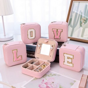 EVERWIN Leather Square Travel Jewelry Storage Packaging Box <b>with</b> Letter Design <b>Rings</b> Earrings Necklaces Bangle Jewelry Container - Product Image 1