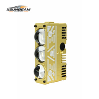 Projecteur de conduite LED à trois lentilles CNC doré 100W, tricolore 6500K, étanche IP67, double faisceau (phares de croisement et de route) pour voiture