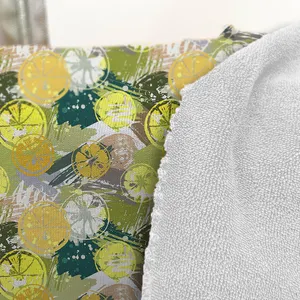 100% Cotton Single Side Loop 350Gsm Terry Towel Fabric Custom All Over Print On Terry Towel Fabric With Lemon Print