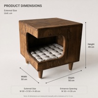 Meuble d'intérieur pour animaux de compagnie en bois massif naturel, moderne et luxueux, table d'appoint multifonctionnelle, lit carré pour petit chien, coussin confortable, maison pour chat