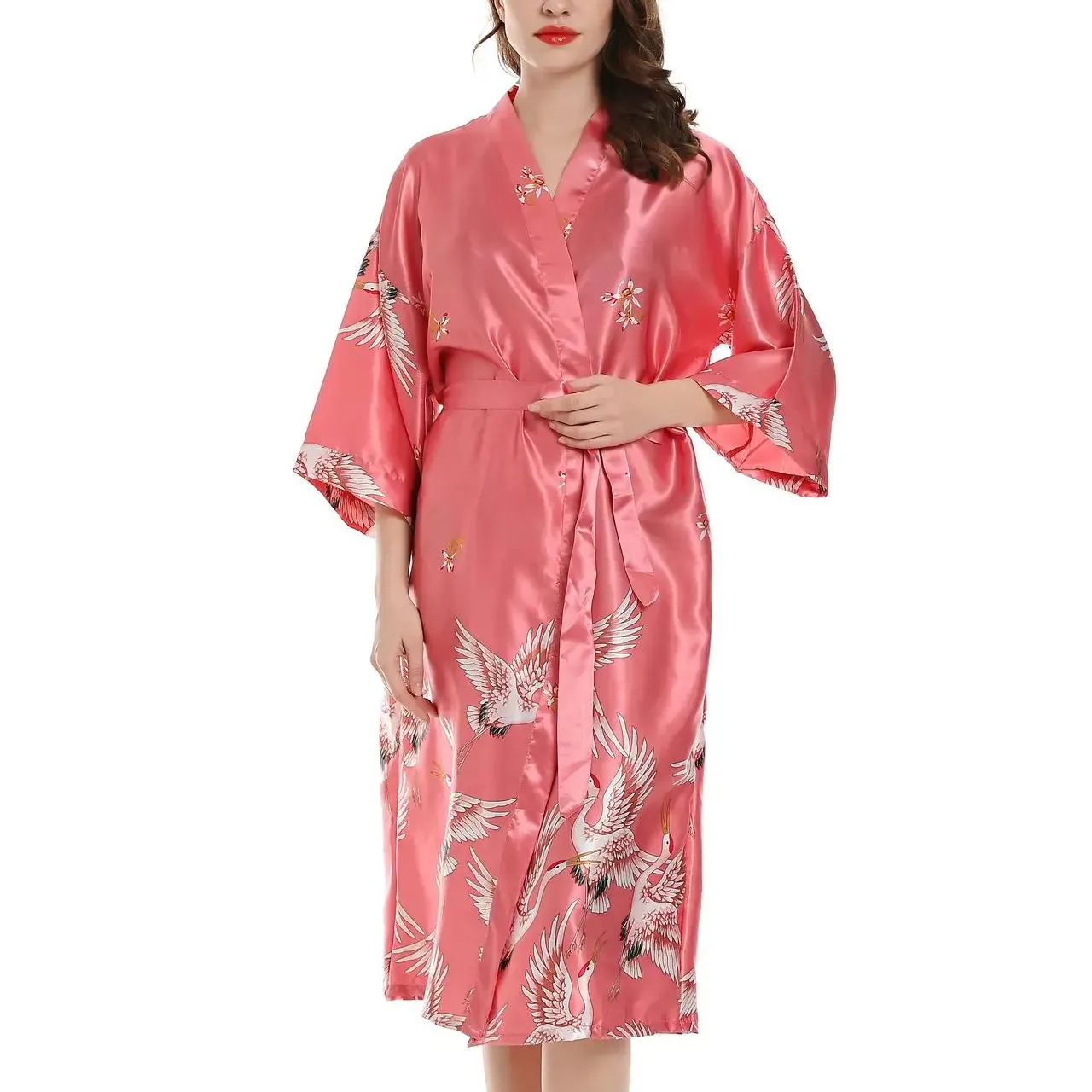 High quality Custom satin silk robes women sexy robe bath robes plus size women's sleepwear Knee length