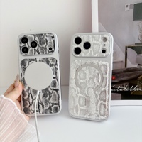 Étui de téléphone portable antichoc en PC et cuir artificiel avec anneau magnétique, motif animal de luxe argenté électroplaqué pour 15/16/17