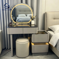 Ensemble de coiffeuse LED pour petite chambre avec armoire de rangement amovible et tabouret