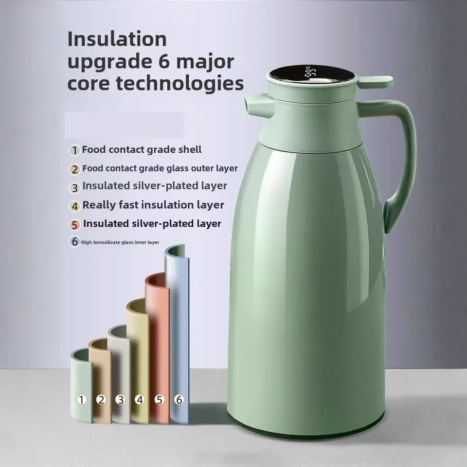 Smart Kitchen Eco-Friendly Handgrip Thermal Water Bottle Digital Temperature Display 1/1.3/2L Glass Liner Vacuum Flask 24-36 view 3