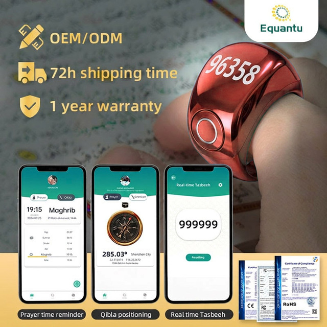 2026 New QB809 3-in-1 Zikr Ring Smart Counter Blue tooth App Sync Azan Clock Digital Tally Counter Tasbeeh Ring