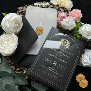 Invitation de mariage en acrylique transparent avec enveloppe noire, invitations transparentes et chaînes en vélin, sceau de cire personnalisé - Product Image 5
