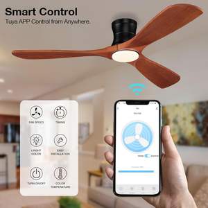 Ventilateur <span class=keywords><strong>de</strong></span> plafond LED moderne à pales en bois <span class=keywords><strong>de</strong></span> 52 pouces, Wi-Fi intelligent Tuya Alexa Designer, moteur à courant continu, télécommande, éclairage électrique pour hôtels - Product Image 2