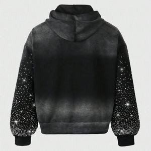 Sudadera con Capucha de Hombre Estilo Streetwear de Calidad, Superventas 2025, con Lavado Ácido Personalizado, Efecto Desgastado por el Sol, Oversize, Estampado de Pedrería en Toda la Superficie, Corte Boxy y Corto - Product Image 2