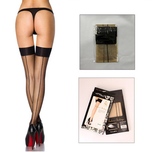 Bas cuissardes sexy à couture arrière en nylon transparent, avec talon cubain contrastant, style rétro - Product Image 5