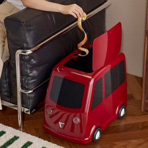 Waste <b>Bin</b> Bus Shape Indoor Home Kitchen Living Room Toilet Trash Can Red White Color 2026 New Design - Product Image 2