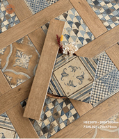 Ubin Lantai Motif Bunga Artistik Vintage Maroko 200x200, Ubin Lantai Porselen Kayu Berlapis Matte Desain Bunga