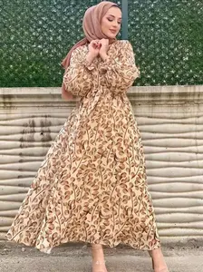 Bicomfortイスラム教徒の服シフォンドレス女性のための長いイスラム教徒のドレスカジュアルな無地のイスラム教徒の女性の長袖のドレス
