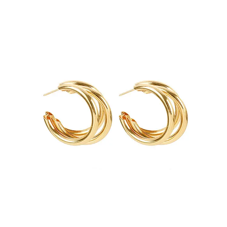 Euramerican Goddess Delicate Ornaments Ring Multi-Layer Gold Plated Metal Geometric Earrings