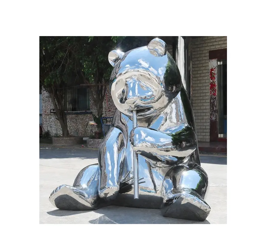 Grote Moderne Buitentuin Decoratieve Metalen Kunst Abstract Dier Panda Beer Roestvrijstalen Sculptuur