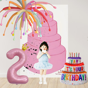 Joyeux <span class=keywords><strong>Anniversaire</strong></span> : Décoration Scénique Multicolore avec Feux d'Artifice et Ballons pour Fête de Fille de Deux Ans, Créant une Ambiance Cérémonielle et Décorative - Product Image 2