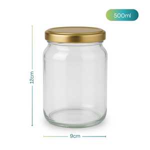 Bocaux en verre avec couvercles dorés 500 ml, hermétiques, à ouverture par torsion, idéaux pour les conserves, les confitures, le miel - Product Image 2