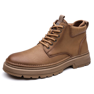 Bottes d'hiver en cuir pour hommes, style Martin, à bout rond, à lacets, avec doublure en fourrure, antidérapantes, chaussures décontractées pour l'extérieur - Product Image 5